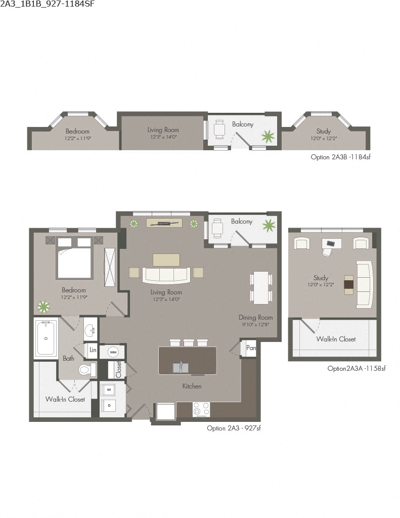 Floor plan for 1 bed, 1 bath, 1158 sqft